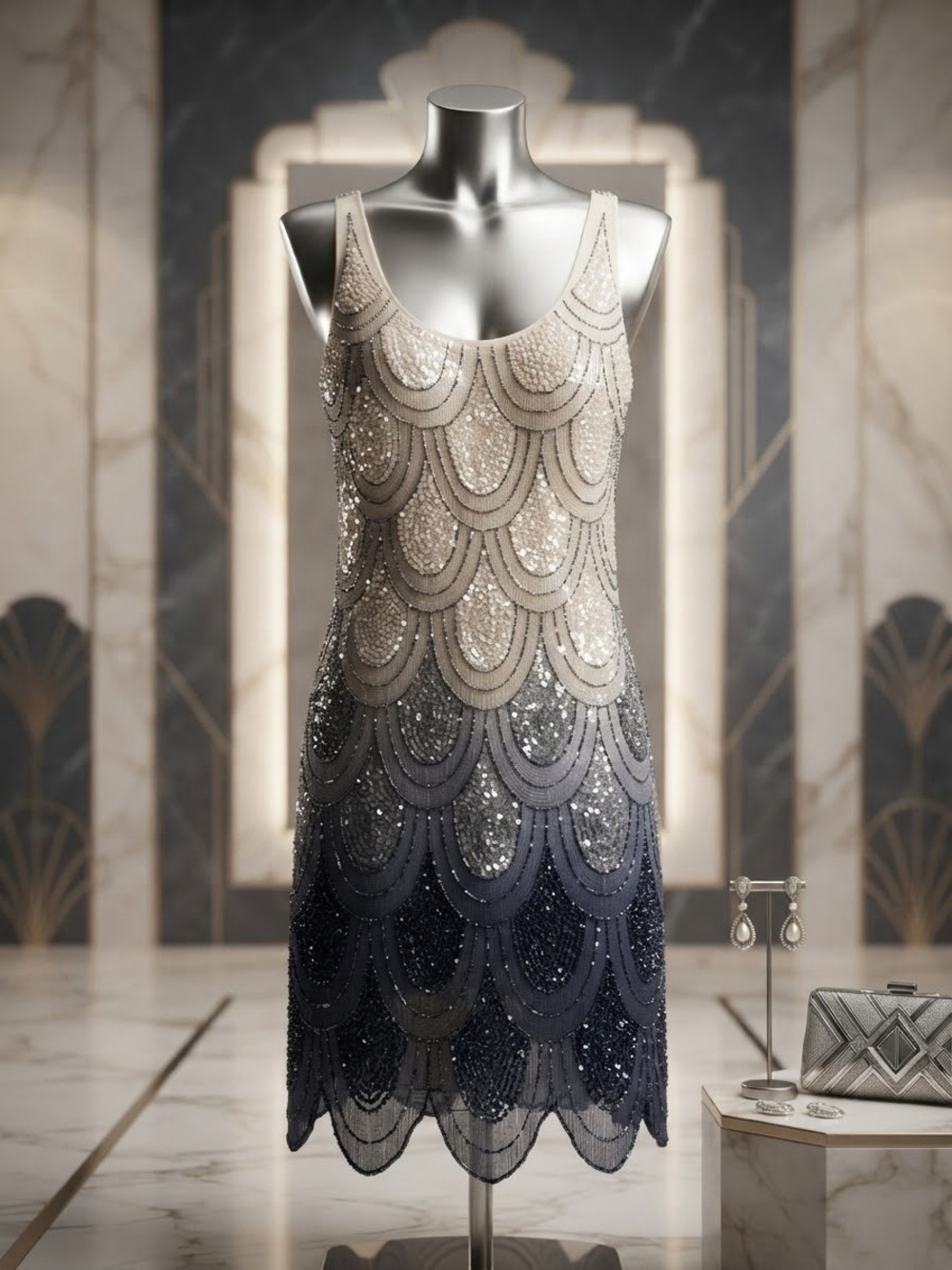 Ombré dress 1930s style beaded sequence Avantguard